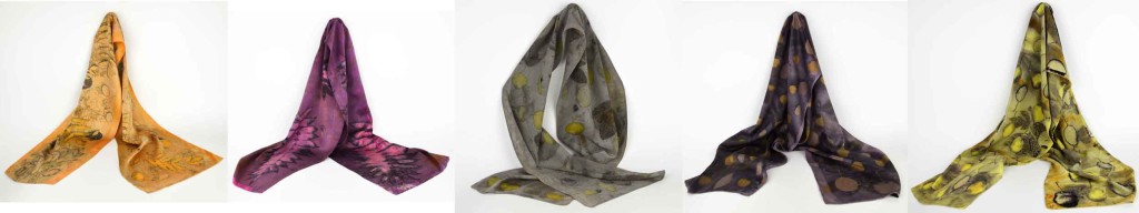 natural plant-dyed and contact printed 100% silk scarves by Ayn Hanna