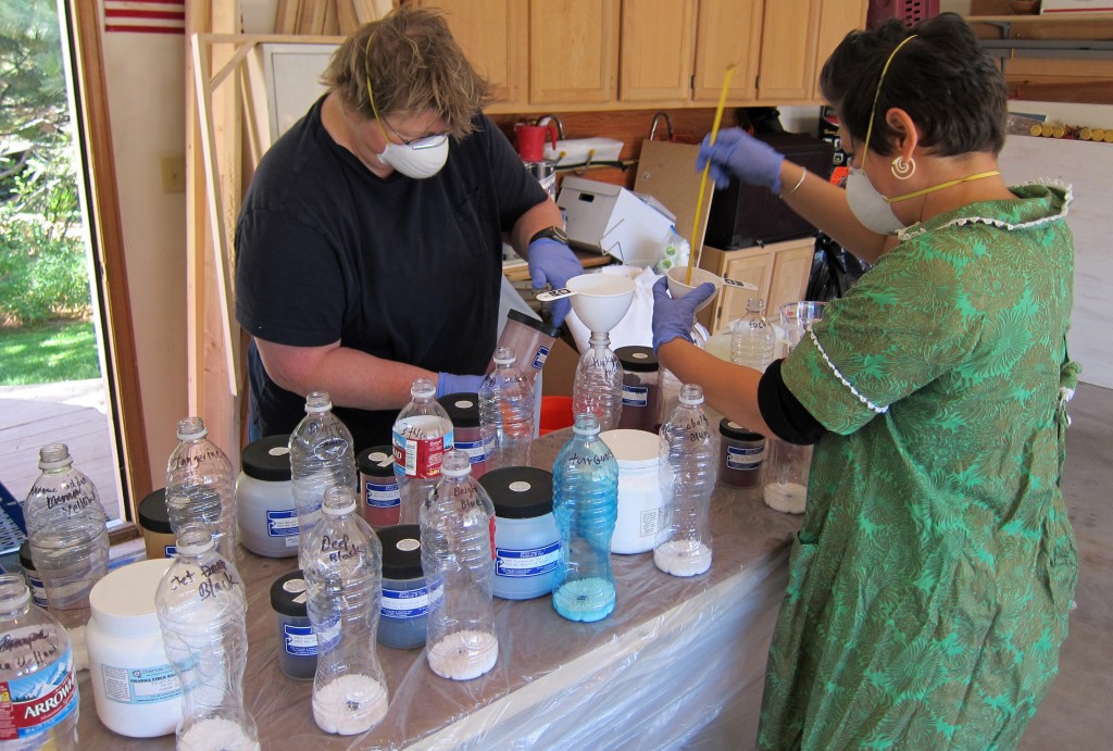 Teaching the low water immersion dyeing process to my artist intern.