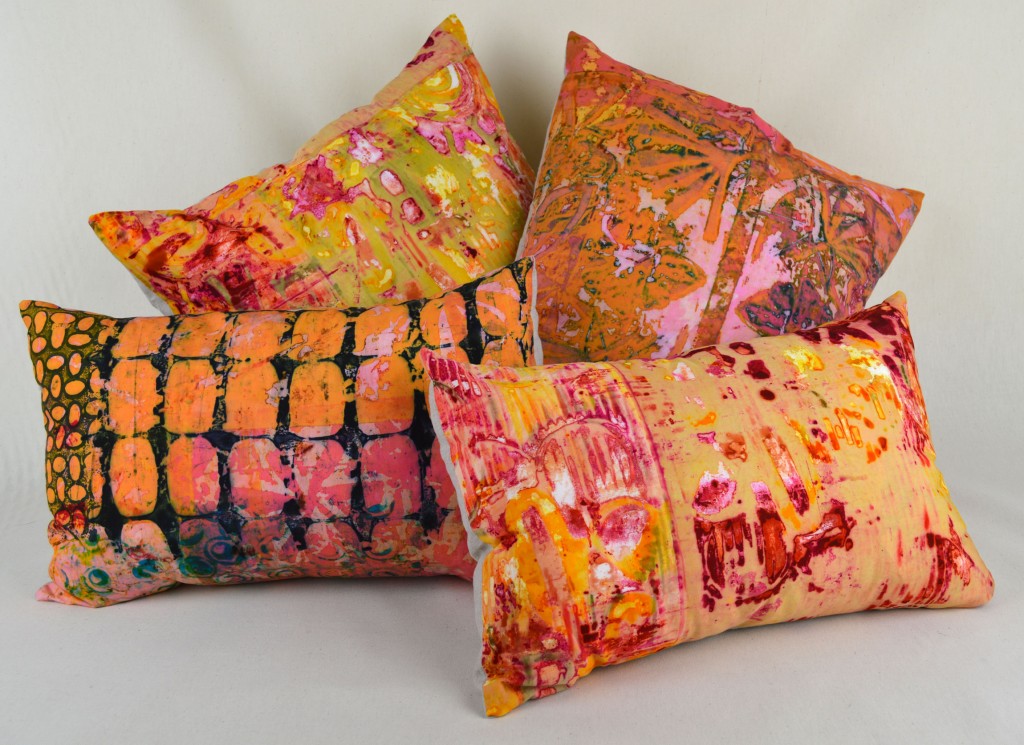 one-of-a-kind hand-dyed 100% cotton front, linen-backed pillows