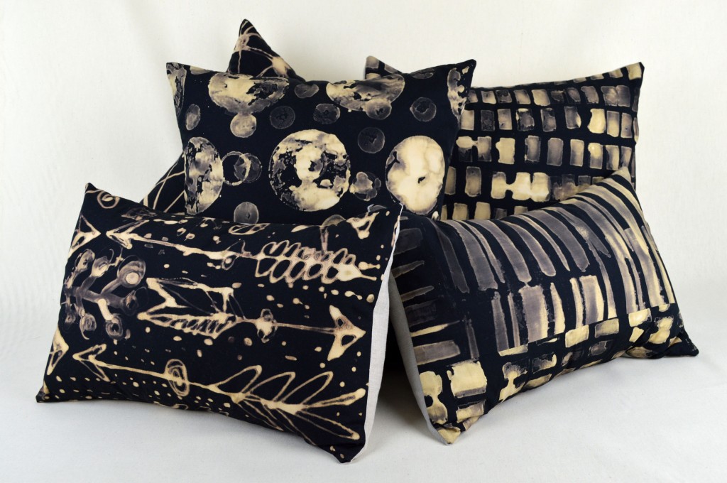 100% cotton hand-dyed fabric front, linen-backed one-of-a-kind pillows