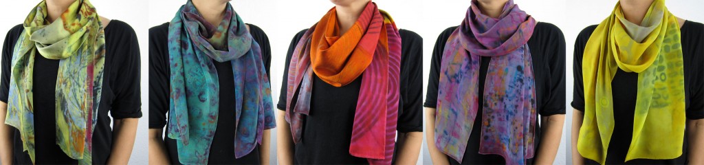 one-of-a-kind hand printed 100% silk scarves ©2014 Ayn Hanna