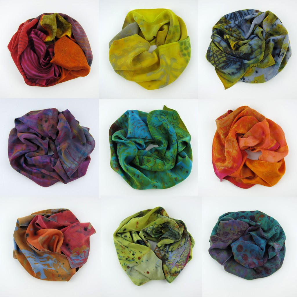 one-of-a-kind hand printed  100% silk scarves ©2014 Ayn Hanna
