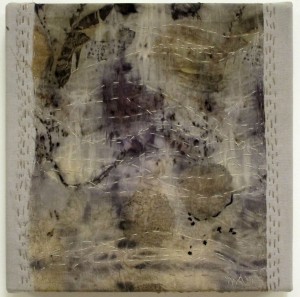 "Winter Wind", 8"x8", eco-dyed silk and cotton fabrics, stitching, gallery wrapped © 2014 Ayn Hanna
