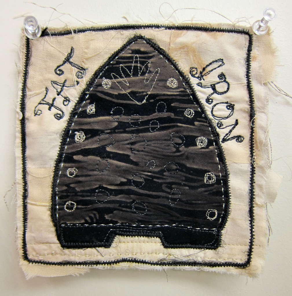 "Fat Iron", 5"x5", mini textile painting (fabrics and stitching) ©2014 Ayn Hanna