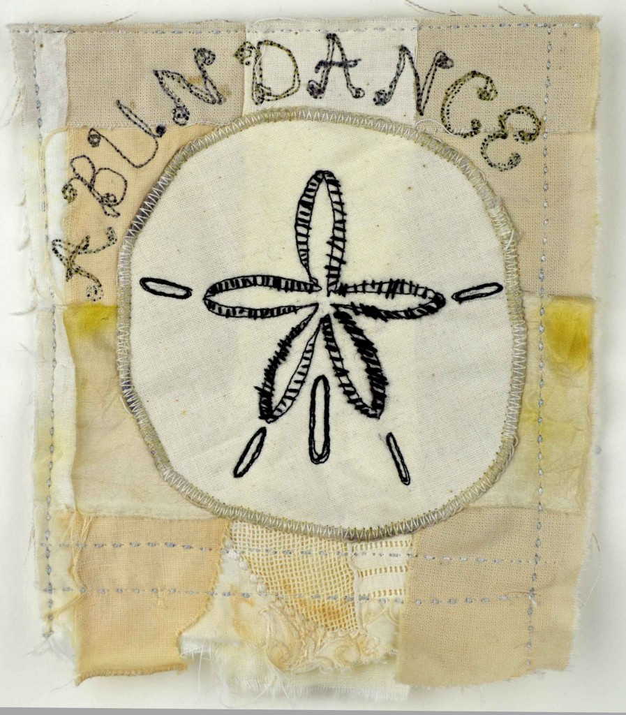 "Abundance", 5 x 5 inches, mini textile painting (fabrics, stitching), ©2014 Ayn Hanna