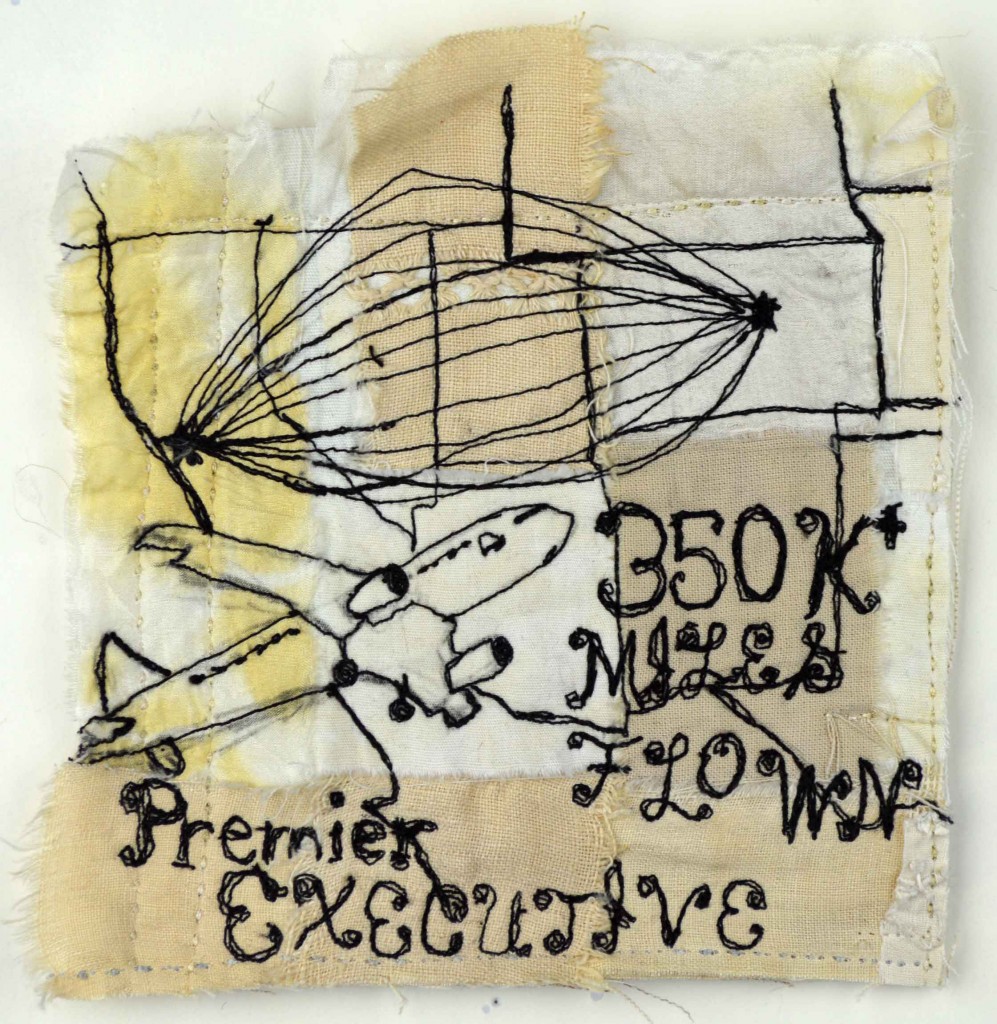 "Premier Executive", 5 x 5 inches, mini textile painting, ©2014 Ayn Hanna