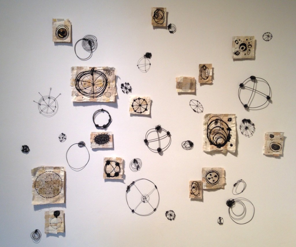 "Circular Things", textile paintings and wire sculpture, © Ayn Hanna & Barbara Gilhooly