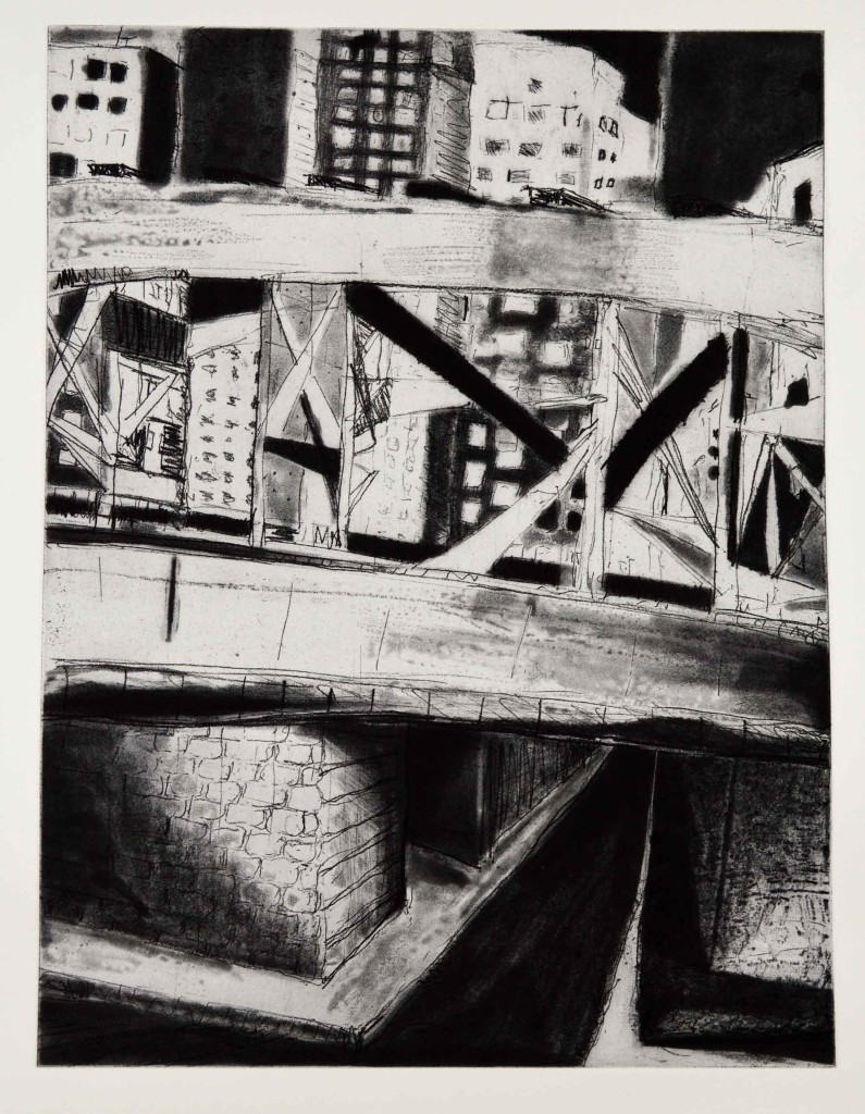 "Williamsburg Bridge", 24 x 18 inches, etching @ Ayn Hanna